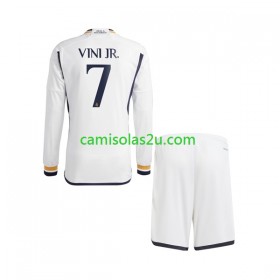Camisolas de futebol Real Madrid Vinicius Junior 7 Criança Equipamento Principal 2023/24 Manga Comprida